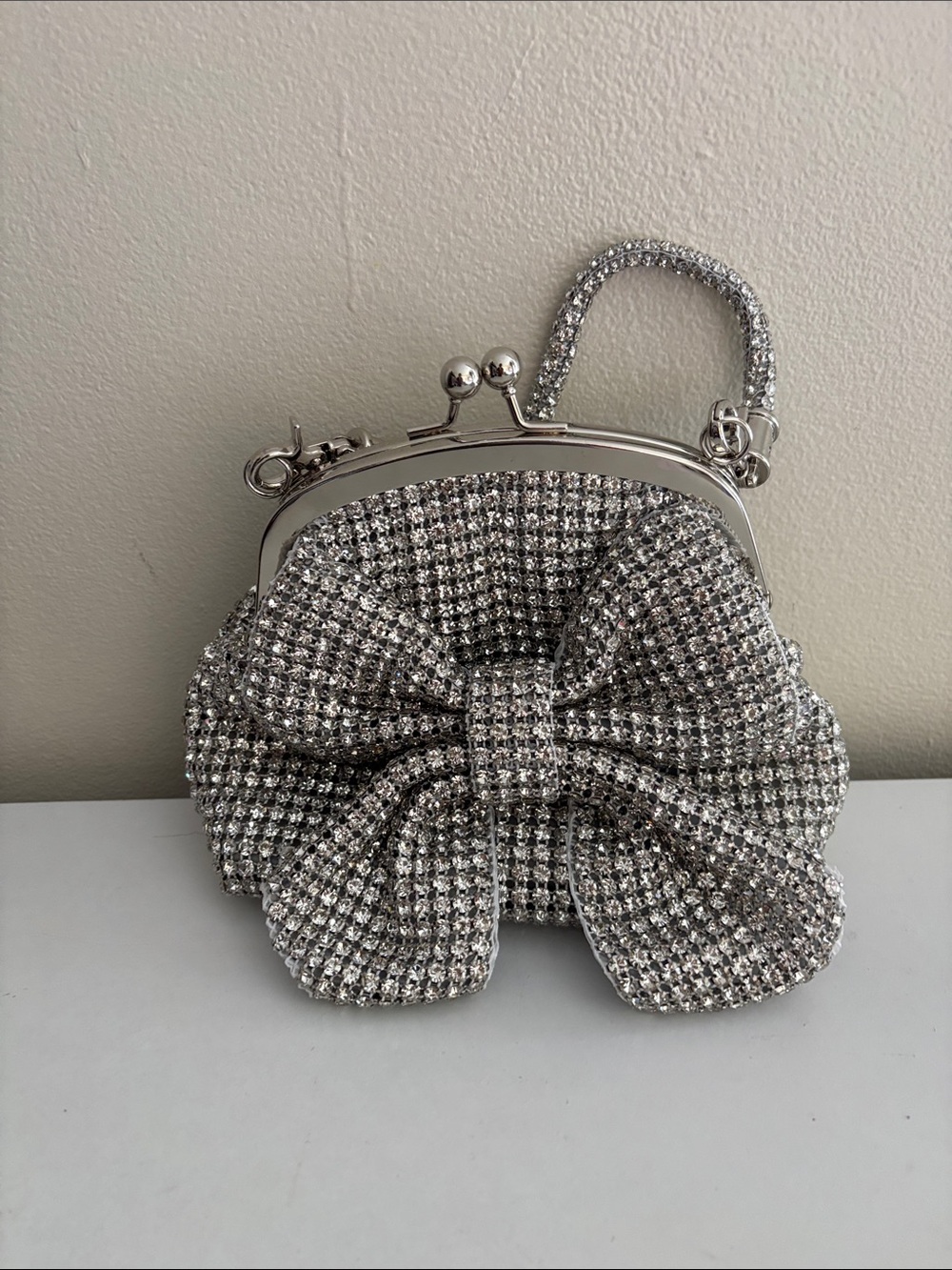 Silver Crystal Bow Evening Bag - Women's Sparkle Clutch